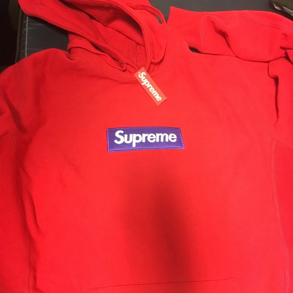 Supreme Box Logo Hoodie FW17 Red on Purple